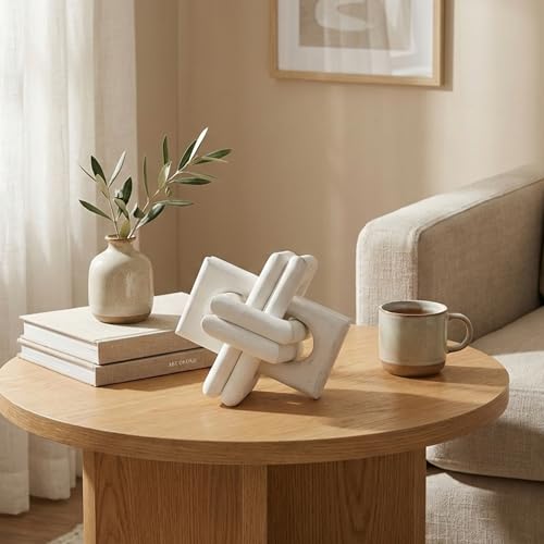 Wood Knot Entry Table Boho Shelf 6 Link Interlock Coffee Table for Living Room and Modern Farmhouse Hand Crafted Natural Mango Wood Console Table Decor (White) - color: White