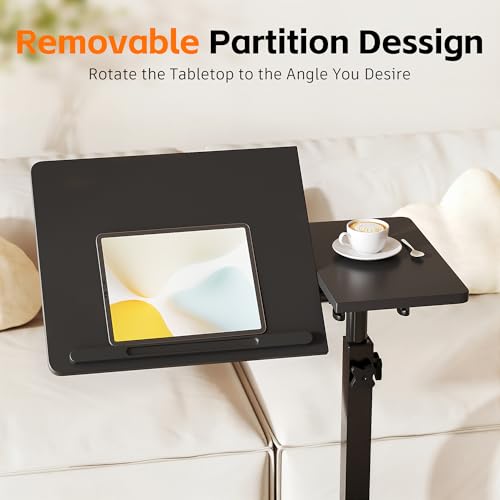LINGMI Overbed Bedside Desk Mobile Rolling Laptop Stand Tilting Overbed Table with Wheels Height Adjustable Tray Table for Laptop Bed Sofa Side Table - color: Black