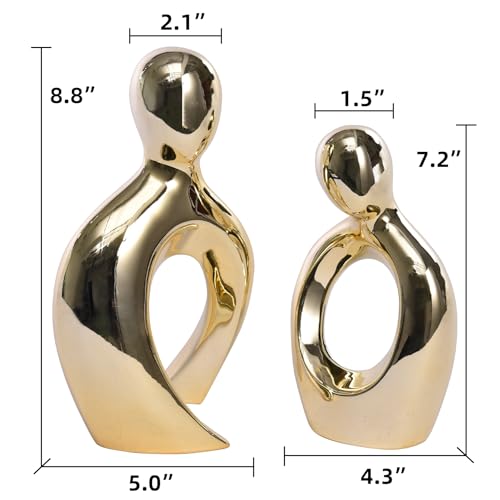 Quoowiit Ceramic Couple Sculptures for Home Decor, Abstract Lover Statue for Shelf, Office, Living Room, Bedroom Decorations, Gifts for Anniversary, Valentine's Day, Birthday - color: Gold