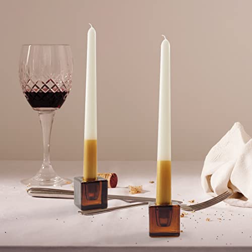 2PCS Dark Brown Square Glass Taper Candle Holders for Table Centerpiece. Decorative Crystal Candle Stick Holder Sets. Candle Stand for Wedding, Dinning, Party. - color: 2pcs Dark Brown