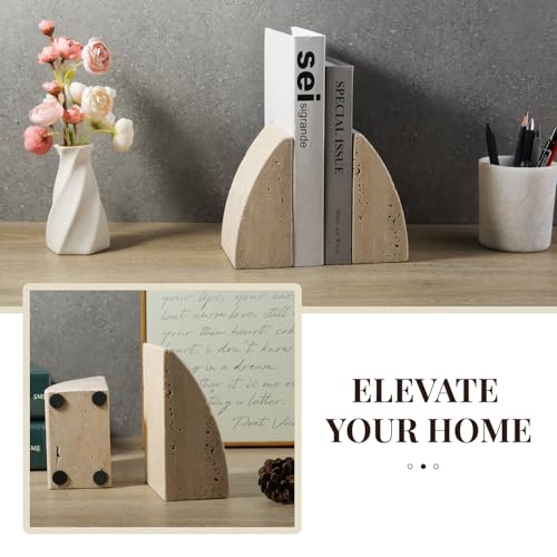 Koville Travertine Bookends for Shelves, Large Stone Bookends for Heavy Books, Non-Slip Heavy Duty Book Stopper for CD/Movies, Aesthetic Decorative Book Ends for Bookshelf Table Home Decor(Beige) - color: Sail-travertine