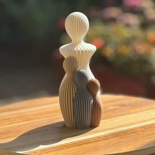 Znet3D Modern Abstract Sculpture – Mother with Three Children – Minimalist Ribbed Figurine Set – Handmade Symbol of Family & Nurture with Custom Color Options Home Decore