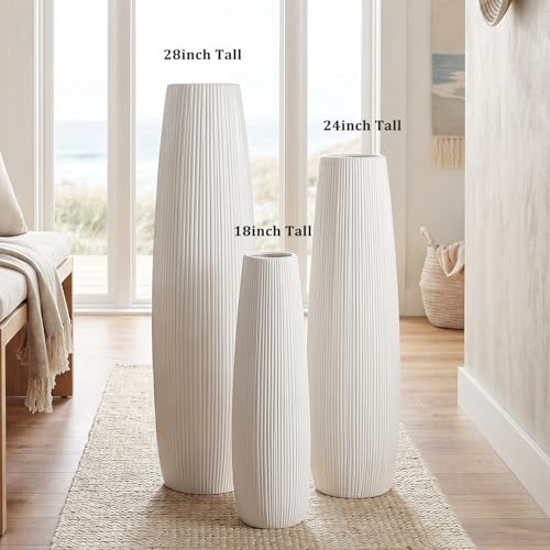 Ceramic Big White Floor Vase, Tall Floor Vase, Large Decorative Flower Vases for Decor Living Room Modern Home Office Bedroom, Farmhouse, Glossy Glaze (28 Inch Tall) - size: 28 Inch Tall
