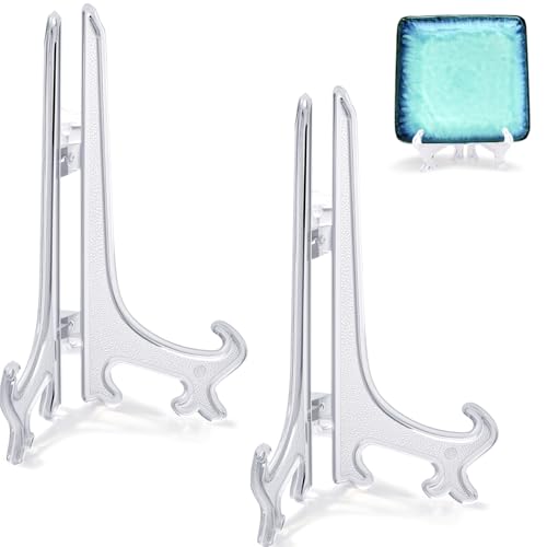 7 Inch Clear Acrylic Easel Stands 2pcs Plate Display Holders for Framed Photos Cookbook Recipes Table Numbers Office Desk Decor Small Foldable Stand - color: Clear, size: 7inch