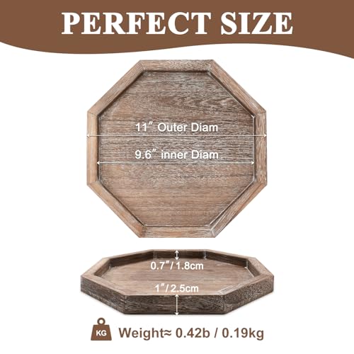 Rustic Candle Holder Plate Boho Wooden Decorative Trays for Coffee Table Farmhouse Kitchen Counter Home Decor Living Room Small Wood Serving Tray for Dining Table Centerpiece Bathroom Vanity Trays - color: Octagon, size: 11"