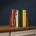 TILISMA Walnut Bookends for Shelves | Wooden Book Ends for Shelves | Sturdy Book Holders, Stoppers with Metal Base for Bookshelves | Slick Decorative Bookends Stands Firmly on Bookshelf (Pair)
