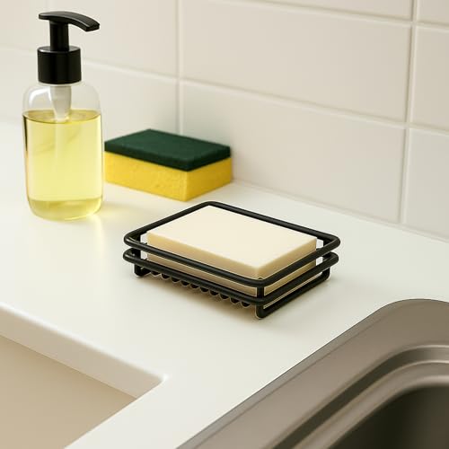 Creative Home Metal Wire Soap Dish Tray Rust-Resistant Iron Bathroom Holder with Black Powder Coating Bar Soap Rack for Shower Sink Kitchen Vanity, 3.1 x 4.4 x 1 H Inch - color: Black