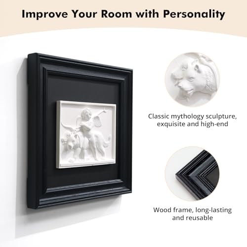 FOLKOR LIFE Framed Black and White Wall Art Sculpture Cherub Angels Modern Classical Decor, Cupid Romantic Love Wall Decor Greek Mythology Framed Plaster Relief Sculpture for Bedroom Living Room - color: Cupid Statue SY04