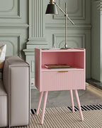 Veegle Nightstand,Modern Bedside Table with Storage Drawer and Open Wood Shelf, Accent Night Stand with Solid Wood Legs for Living Room, Bedroom and Small Spaces,Easy Assembly (Pink-Outlet) - color: Pink-outlet