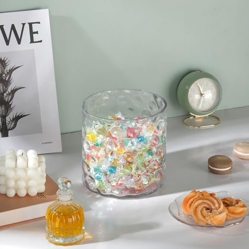 6" Wide 6" High Decorative Glass Cylinder Vase with Dimpled Circle Pattern, 8 Inch Tall, Clear (1, 6"x6") - size: 6"x6"