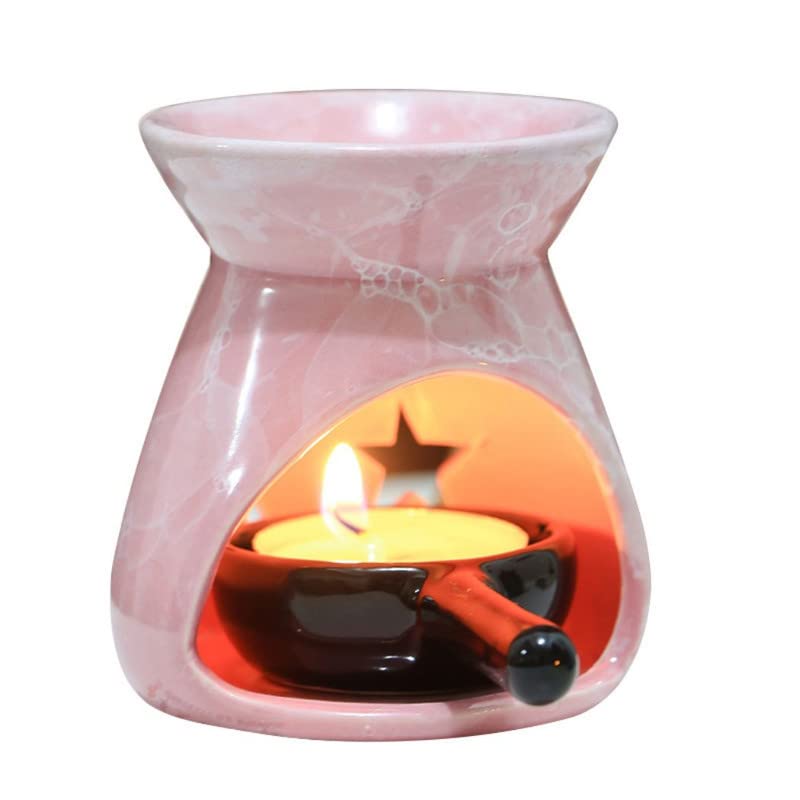 Pink Ceramic Essential Oil Burner Tealight Candle Holder Decorative Aroma Diffuser - color: Pink