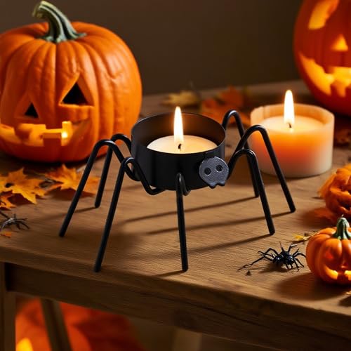 FORUP 6 Pack Metal Spider Tea Light Candle Holders, Halloween Candle Holder, Halloween Home Table Decoration, Black