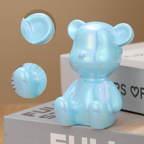 Small Bear Figurines Animal Sculpture Home Décor for Living Room Bedroom Office Statues Desktop Cabinets Tabletop Decor for Women Mom Birthday Gift(Blue) - color: Blue
