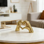 Heart Gesture Sculpture - Modern Gold Resin Hand Heart Statue for Home Decor, Minimalist Aesthetic Room Decor for Shelf, Office Desk, Bookshelf, Coffee Table - Romantic Music Fan (Small) Golden