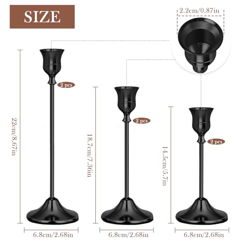 Black Candlestick Holders Set of 6, Weighted, Metal Taper Candle Stick Holders, Vintage Christmas Brass Home Decor for Table, Mantel, Room Decorations Housewarming Gift Black-6 - color: Black, size: Set of 6