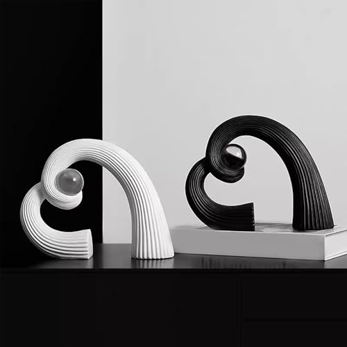 Modern Black and White Ceramic Sculpture - Abstract Art Centerpiece for Dining Table, Coffee Table Decor, Home & Office (Black) - color: Black