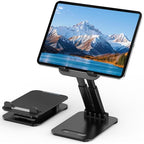 Tonmom Tablet Stand for iPad Holder, Adjustable Tablet Holder for Desk, Foldable Portable Monitor Stand Compatible with 4-16" Tablets Such as Kindle, Switch, iPad Pro/Air/Mini