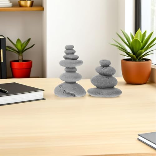 Zerodeko Simulated Stone Stacking Ornaments 2-Piece Miniature Garden Stone Cairn Sculpture for Zen Garden Desk Table Decor Indoor Outdoor Micro Landscape