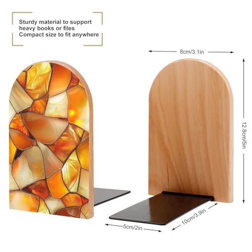 Tortoise Shell Pattern Wooden Bookends Shelves 2 PCS Stained Glass Abstract Sturdy Book Holders Desktop Organizer for Home Office Libraries - color: Color-3