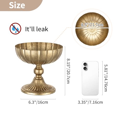NUPTIO Gold Compote Vase for Centerpiece: 7.95" Tall Pedestal Footed Bowl for Flowers - Distressed Brass Urn for Wedding Table Decorative Set of 8 - size: 8.15"H - 8pcs