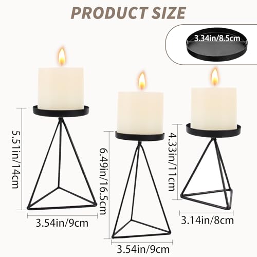 3 PCS Geometric Candle Holders for Pillar Candles Black Metal Pillar Candle Holder Vintage Candle Stands Table Centerpiece for Wedding Christmas Home Decoration - color: Black