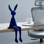 Klein Blue Flocked Bunny Figurine, Modern Sitting Rabbit Sculpture, Resin Abstract Animal Art Statue for Home Decor, Bookshelf Accent (Small)