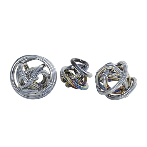 Deco 79 Glass Abstract Handmade Decorative Sculpture Iridescent Knotted Ball Home Decor Statues, Set of 3 Accent Figurines 5", 4", 4"W, Dark Gray - color: Gray