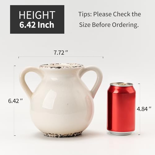 LUKA Antique Ceramic Vase with 2 Handle,6.4 inches Ice Cracked Rustic Vase Minimalist Decor, Decorative Vases for Home Decor, Table, Living Room, Shelf, Christmas Decoration(Small,Ice Cracked White) - color: S-ice Cracked White(6.69 In)