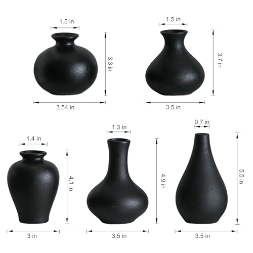 Small Ceramic Vase Set of 5, Black Bud Vase with Boho Decorative Design for Fireplace, Entryway & Living Room Centerpiece - color: D-blacksmall Vase Set of 5