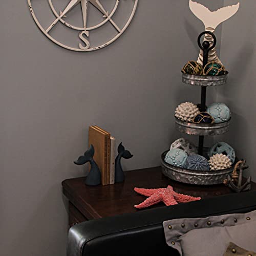 Set of 2 Nautical Cast Iron Whale Tail Decorative Bookends - Coastal Themed Shelves, and Beach House - Rustic Blue Enamel Finish - Organize and Beautify Your Space - color: Whale Tail - Blue