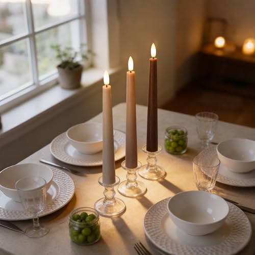 Brown Flameless Taper Candles with Remote, 9.6 Inches Real Wax Battery Operated Candles, 3 Pack Flickering LED Candlesticks, Tall Taper Fake Candles for Home, Wedding, Party - color: Gradient Brown