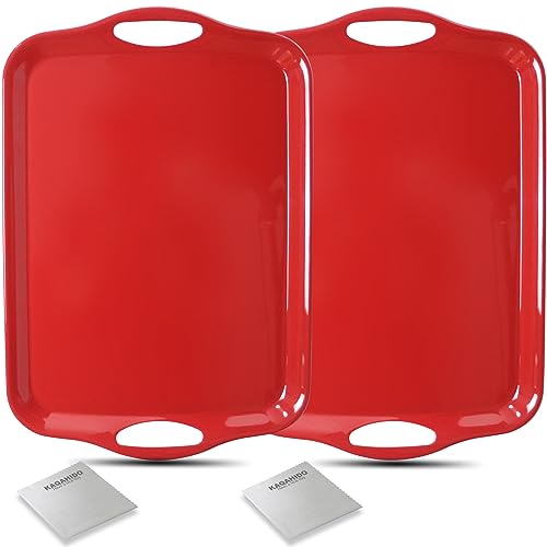 KAQAHIDO Large Melamine Serving Trays for Eating, 17.5’’ x 12’’ Serve Platter for Appetizer, Charcuterie, Food, Snack, Cupcakes, Dessert, BPA-Free, Dishwasher Safe Tray, Set of 2, Red - color: Red
