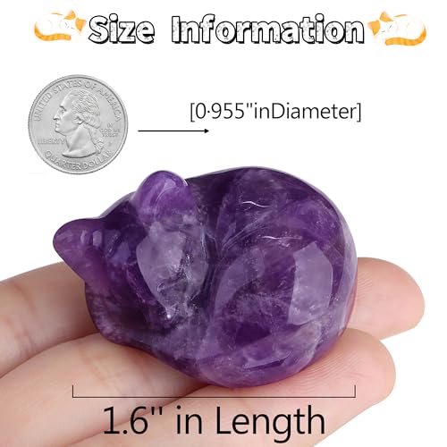 QINJIEJIE Amethyst Cat Decors Natural Healing Crystal Stones Figurine Statue Carved Polished Gemstones Decoration Office Room Desk Purple Decor Purple Gifts for Women Cat Lover Valentine Decor - color: C-purple-amethyst, size: 1.5 inches