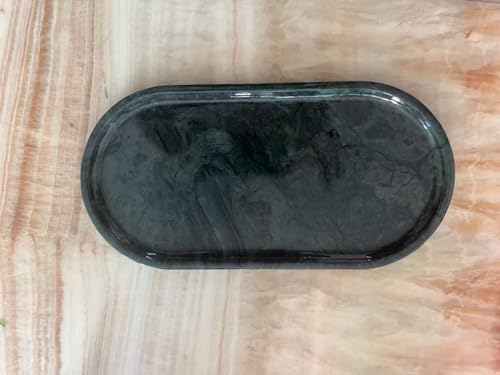 Real Natural Oval Marble Tray for Bathroom, Genuine Marble Stone Vanity Tray, Luxury Storage Trays for Kitchen, Vanity, Home Decor, Dresser, Non-Resin/Non-Ceramic, 12.2"x 6.1"x0.6", Green