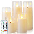 Homemory Ivory White Flickering Flameless Candles, Battery Operated Acrylic LED Pillar Candles with Remote Control and Timer, Set of 5 - color: Ivory