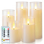 Homemory Ivory White Flickering Flameless Candles, Battery Operated Acrylic LED Pillar Candles with Remote Control and Timer, Set of 5 - color: Ivory