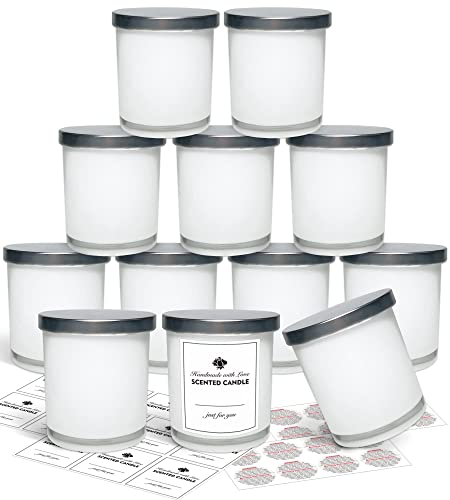 SUPMIND 12 Pack 10oz Glass Candle Jars with Lids and Sticky Labels, Empty Candle Jars for Making Candles Bulk Containers(Inner White) - color: Inner White, size: 10oz