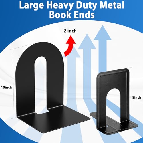 Heavy Duty 10" Bookends,Steel Black Metal Bookends(2 Pairs-4 pcs) - size: 4 pcs
