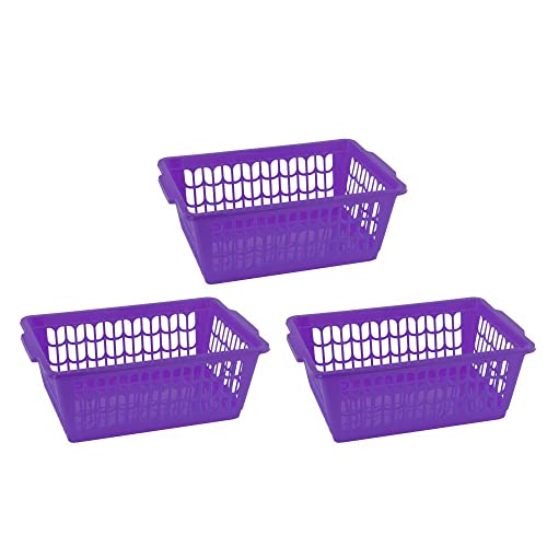 YBM HOME Plastic Perforated Storage Basket Bin Office Drawer, Shelf Desktop Countertop Tray Organizer 32-1188 (3, Purple) - color: Purple, size: Pack of 3