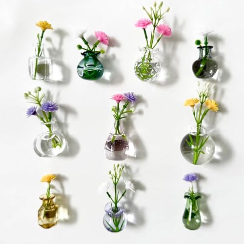 20pcs Cute Mini Vase Magnets for Fridge, Tiny Magnetic Flower Glass Vases Refrigerator Accessories, Funny Aesthetic Plant Pot Magnets for Locker Office Kitchen Decoration (10pcs) - color: 10pcs