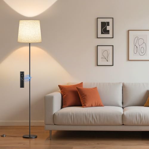 SIBRILLE Floor Lamp with Linen Shade - 62" Dimmable LED Standing Lamp with Remote Control, 9W E26 Bulb Included, 3000-6000K, Modern Floor Reading Light for Bedroom Living Room Office Corner, Black - color: Beige
