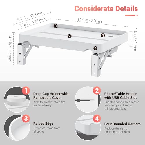 KIWIFOTOS 12.9" Floating Bedside Shelf for Bed Foldable Wall Mounted Shelf Adhesive Tablet Phone Storage Organiser for Bedroom Nursery Dorm Living Room - color: Wall Mounted Shelves 12.9", size: 12.91 x 9.25 x 1.18"