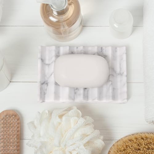 Luxury Marble Soap Dish Tray,Rectangle Stone Marble Soap Tray,Self Draining Soap Holder for Bathroom, Kitchen (Carrara White) - color: Carrara White