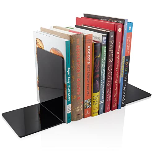 Acrylic Bookends, 2 Pairs of Black Invisible Ends for Shelves, 4mm Heavy-Duty Non-Skid Holders for DVDs, CDs, Video Games, and Books. Stoppers for Home, Office, or Library Organization (Black) - color: Black