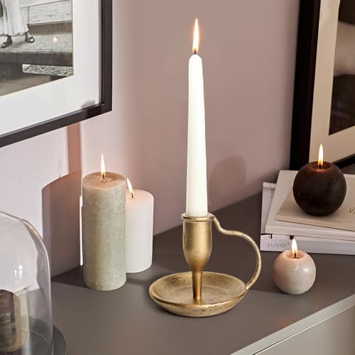 Iron Taper Candle Holder Set of 2 Antique Brass Candlestick Holders Vintage Decorative Candles Stand for Wedding Party Decoration Dinning Table Housewarming Gift - color: Brass