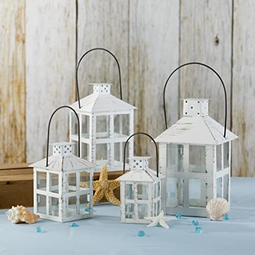 Kate Aspen White Vintage Distressed Rustic Candle Holder Decorative Lantern (6 Inch), Wedding Decoration, Centerpiece, Farmhouse Decor, Shelf Decor - size: 6 inch White Decorative Lantern, style: One Lantern