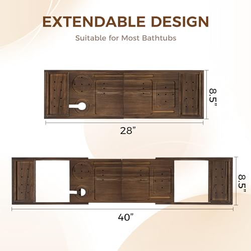 Teak Bathtub Tray - Luxury Bath Tray with Expandable Handles, Wine Glass and Phone Holders, Book Stand - Perfect for Home Spa Relaxation and Reading - Natural Bath Accessories - Dark Walnut Color - color: Dark Walnut-expandable