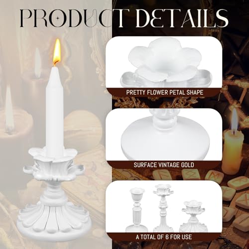Suclain 3 Pcs Vintage Candlestick Holders Taper Resin Candle Holder Retro Antique Candle Holder Floral Decorative Candlesticks for Wedding Anniversary Table Centerpieces Fireplace Home Decor (White) - color: White