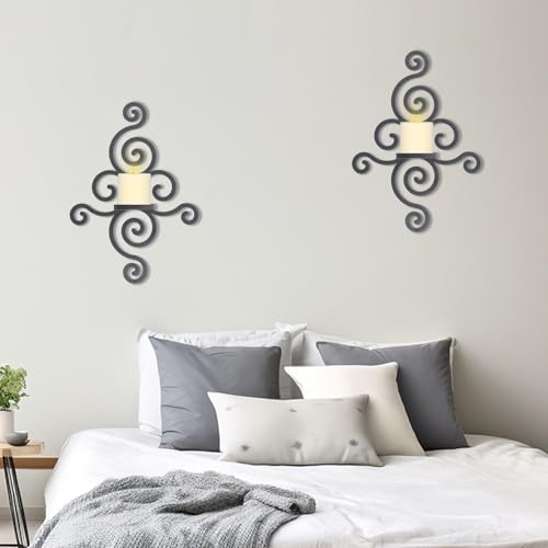 OYEFLY 2 Pcs Metal Wall Candle Sconces,Black Elegant Swirling Wall Decorations (Black)