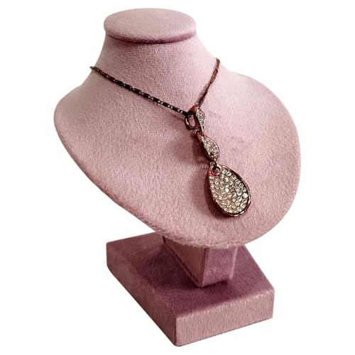Mini Pendant Jewelry Display Stand Bust White PU Holder Black Velvet Mannequin Necklace Stand Wooden Portrait Model 12cm (Pink) - color: Pink